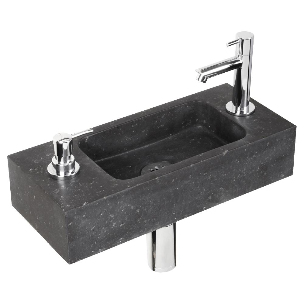 Differnz Differnz Sapon Fonteinset – Met Zeepdispenser – Natuursteen Antraciet – Kraan Recht Chroom – 42 X 18.5 X 9 Cm