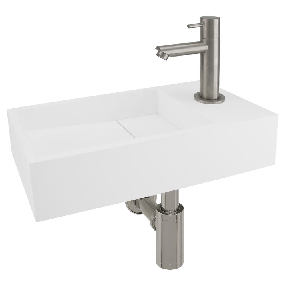 differnz Differnz Solid fonteinset – solid surface wit – kraan recht mat chroom – 36 x 18.5 x 9 cm