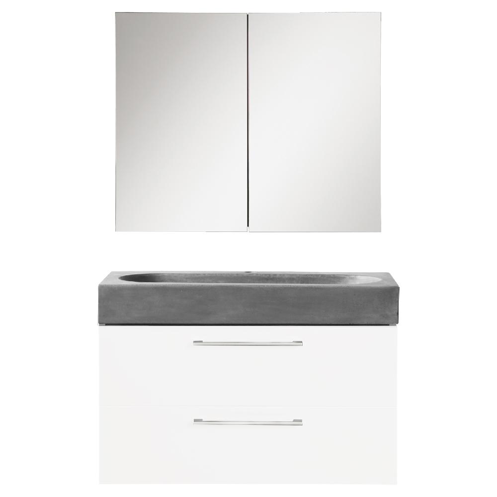 differnz Differnz Somero badmeubel set – met spiegelkast FSC® – wastafel beton – 60 cm – hoogglans wit