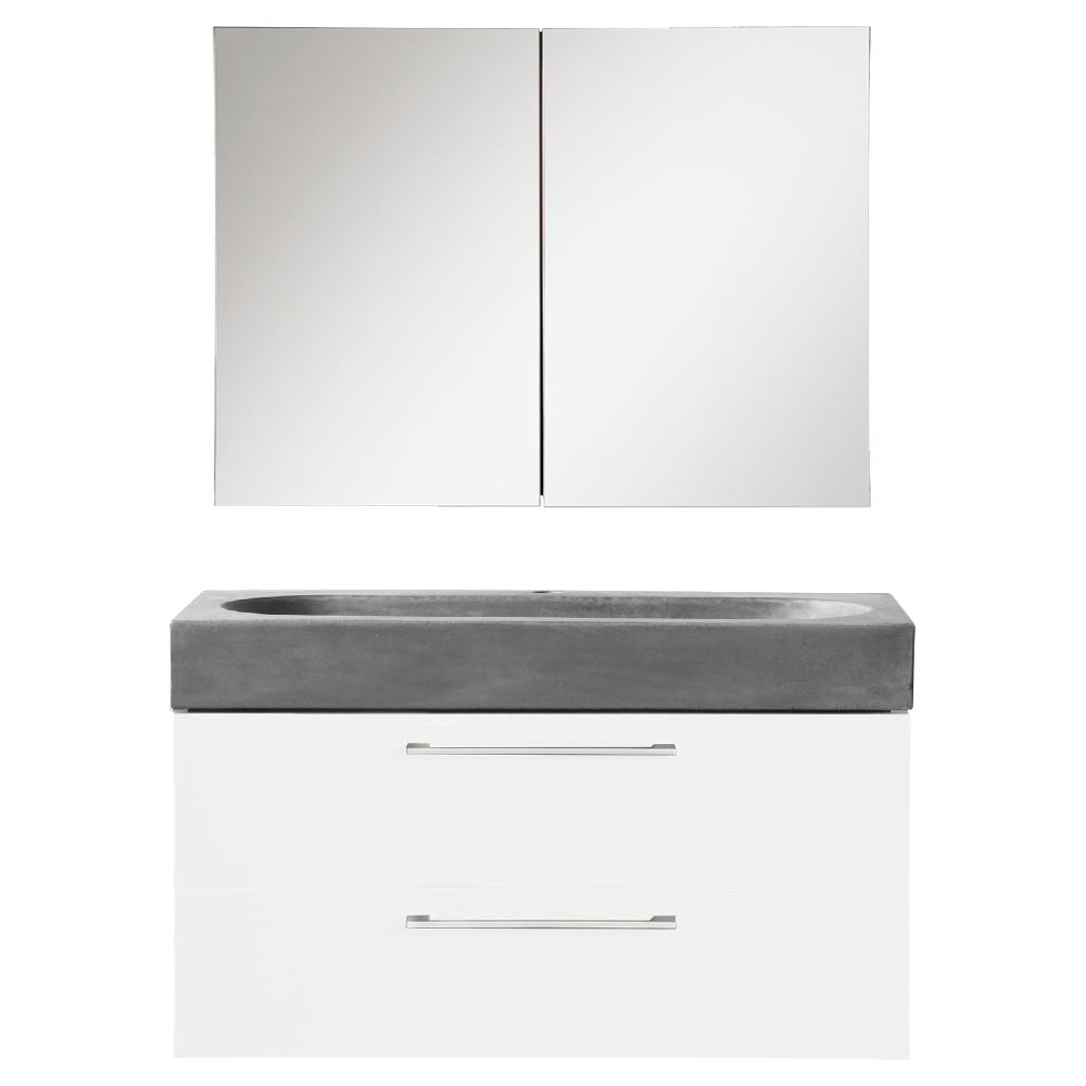 differnz Differnz Somero badmeubel set – met spiegelkast FSC® – wastafel beton – 80 cm – hoogglans wit