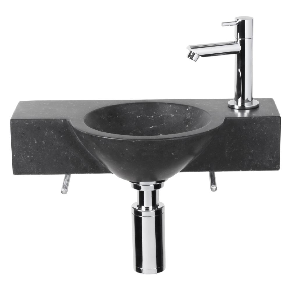 Differnz Differnz Teti Fonteinset – Bombai Black – Natuursteen – Kraan Recht Chroom – 40 X 23 X 8 Cm – Zwart