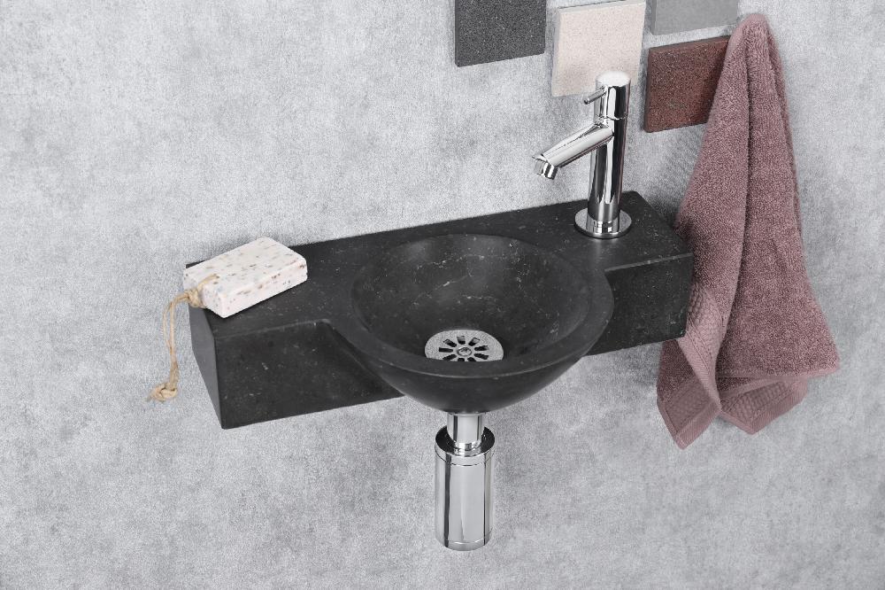 Differnz Differnz Teti Fonteinset – Bombai Black – Natuursteen – Kraan Recht Chroom – 40 X 23 X 8 Cm – Zwart