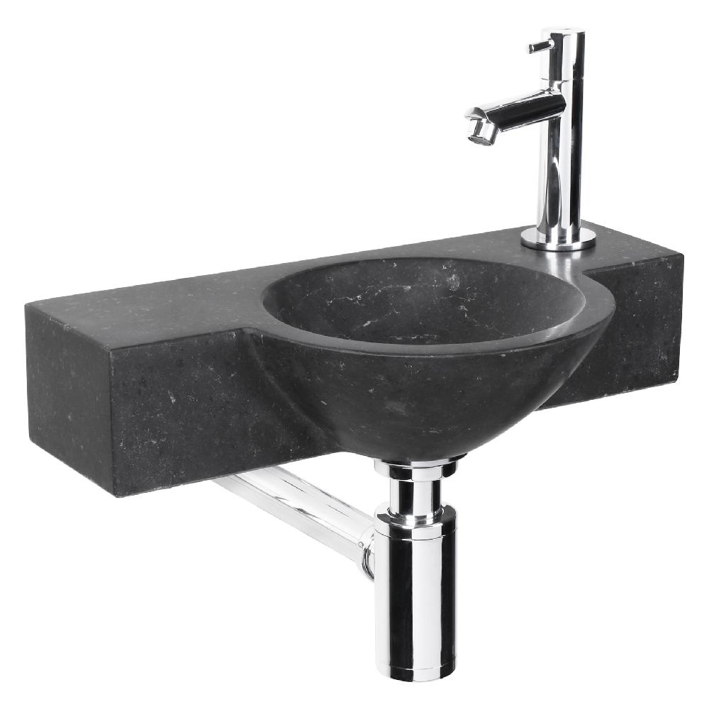 differnz Differnz Teti fonteinset – bombai black – natuursteen – kraan recht chroom – 40 x 23 x 8 cm – zwart