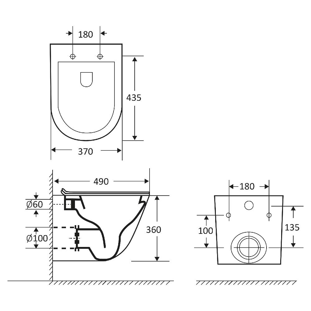 Differnz Differnz Wand Toilet – Rimless Met Zitting – Keramiek – Zwart – 49 X 36 X 37 Cm