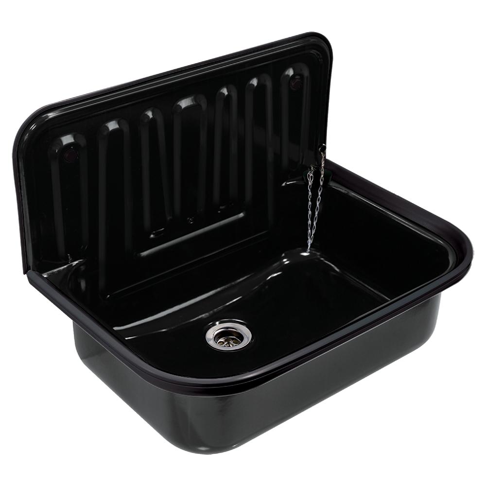 differnz Uitstortgootsteen met afvoerstop – 50 x 38 x 33 cm – staal – zwart