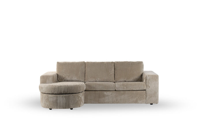 Dimehouse 3-zits Hoekbank Chaise Longue Flores Ribstof Beige Links/rechts