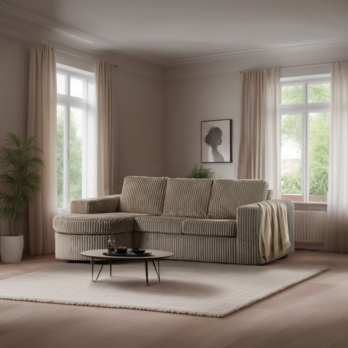 dimehouse 3-zits hoekbank chaise longue Flores ribstof beige links/rechts
