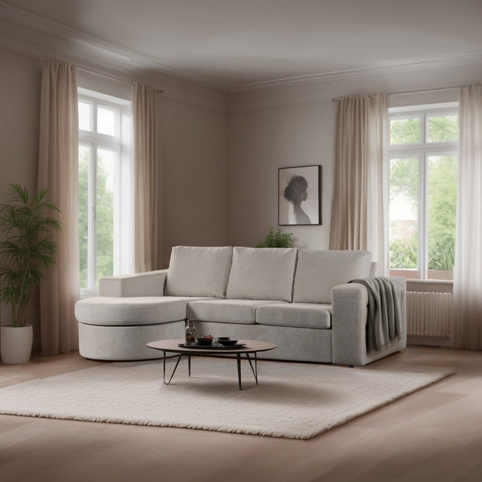 dimehouse 3-zits hoekbank chaise longue Jean stof beige links/rechts