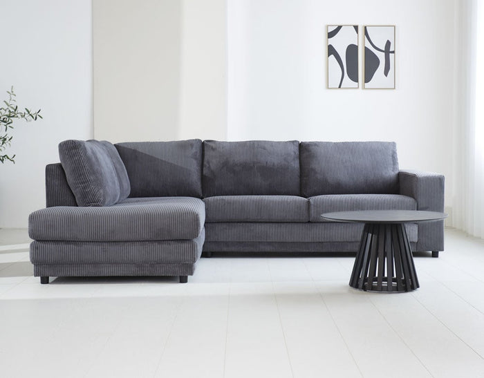 dimehouse 3-zits hoekbank Gabi ribstof antraciet links