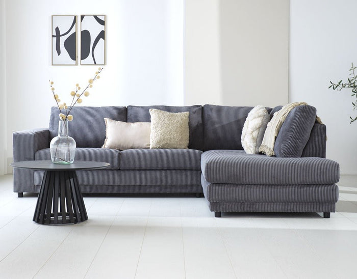 Dimehouse 3-zits Hoekbank Gabi Ribstof Antraciet Rechts