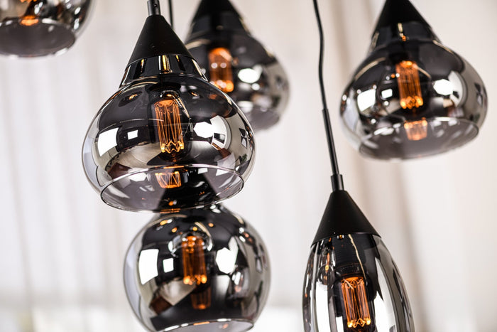 Dimehouse 9-lichts Hanglamp Glas Smokey Getrapt Kesi