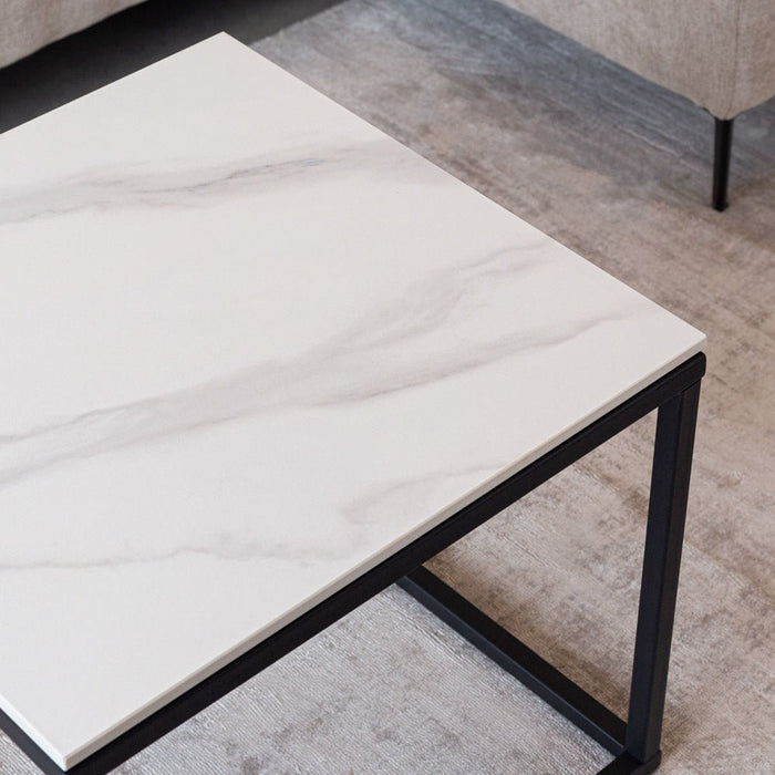 Dimehouse Bijzettafel Fien Vierkant Sintered Stone Wit 50x50 Cm