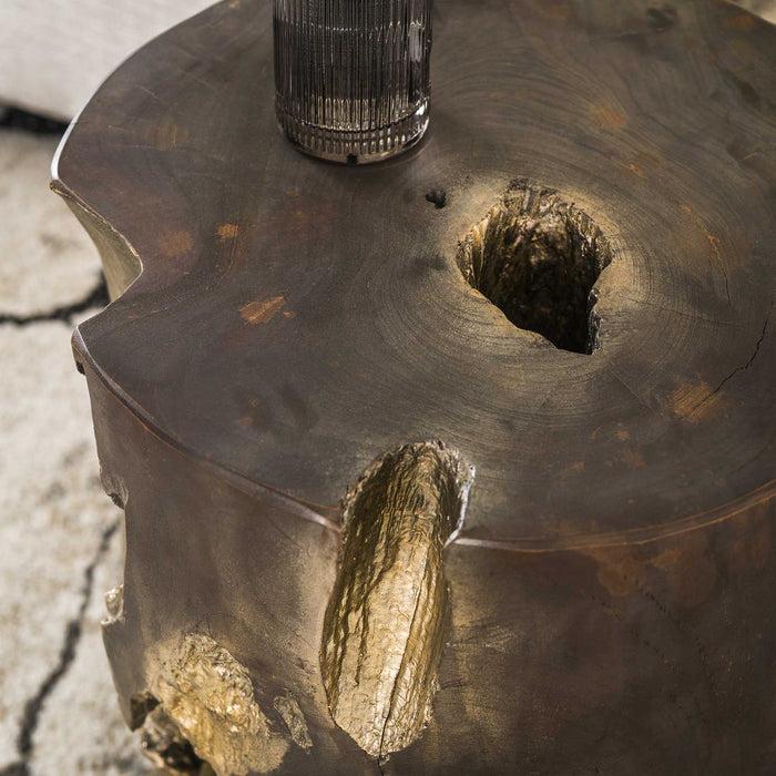 Dimehouse Bijzettafel Reza Teakhout Grijs Goud Rond