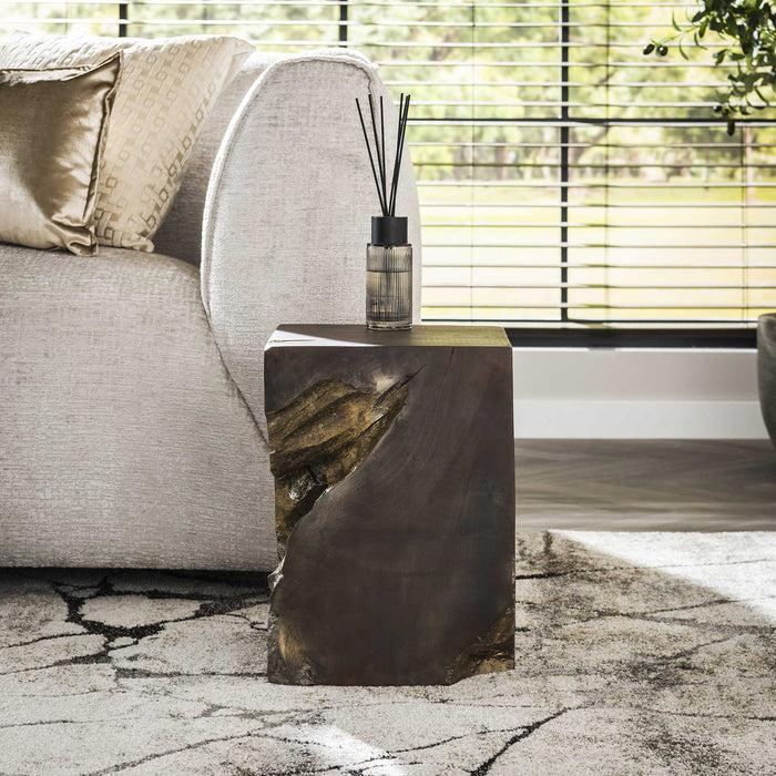 dimehouse Bijzettafel Reza teakhout grijs goud vierkant