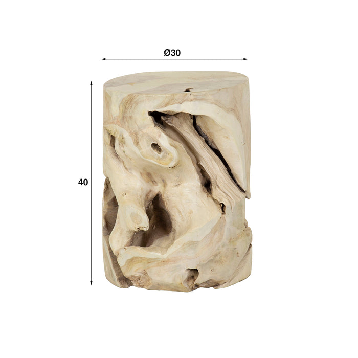 Dimehouse Bijzettafel Rond Brett Teakhout Boomstam White Wash Ø30 Cm