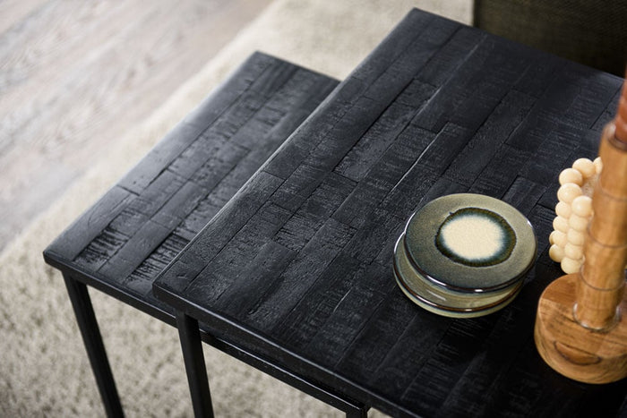 Dimehouse Bijzettafel Zwart Set Van 2 Menthe Recycled Teakhout