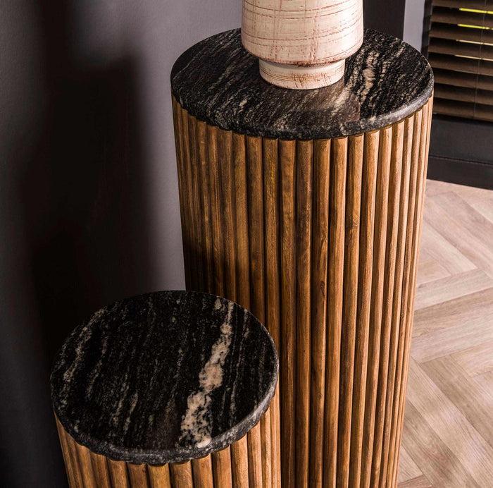 Dimehouse Bloemenzuilen Set Van 2 Louis Mangohout Zwart Marmer Ø35-Ø25 Cm