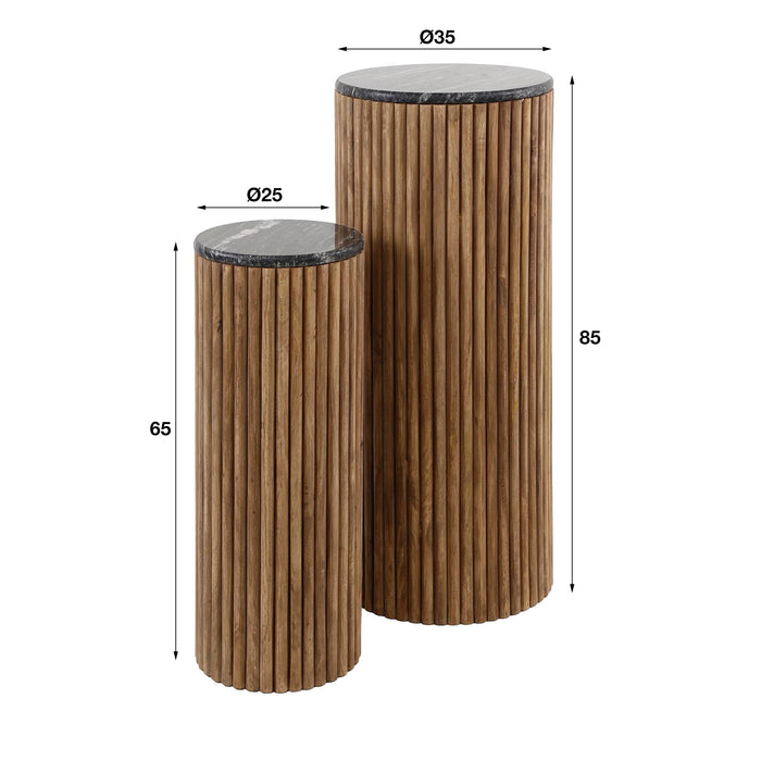 Dimehouse Bloemenzuilen Set Van 2 Louis Mangohout Zwart Marmer Ø35-Ø25 Cm