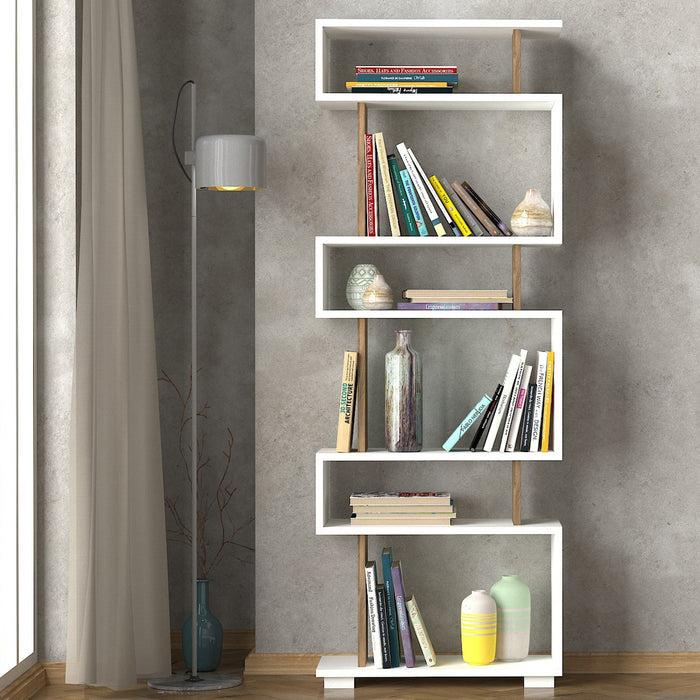 Dimehouse Boekenkast Blok Wit Walnoot Melamine 60x165x19 5 Cm