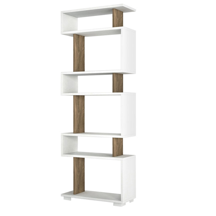 Dimehouse Boekenkast Blok Wit Walnoot Melamine 60x165x19 5 Cm