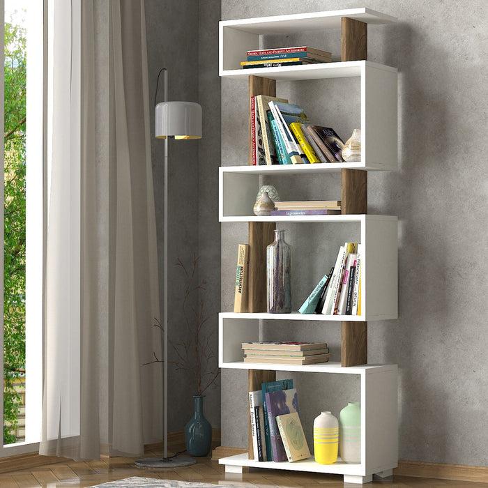 dimehouse Boekenkast Blok Wit Walnoot Melamine 60x165x19 5 cm