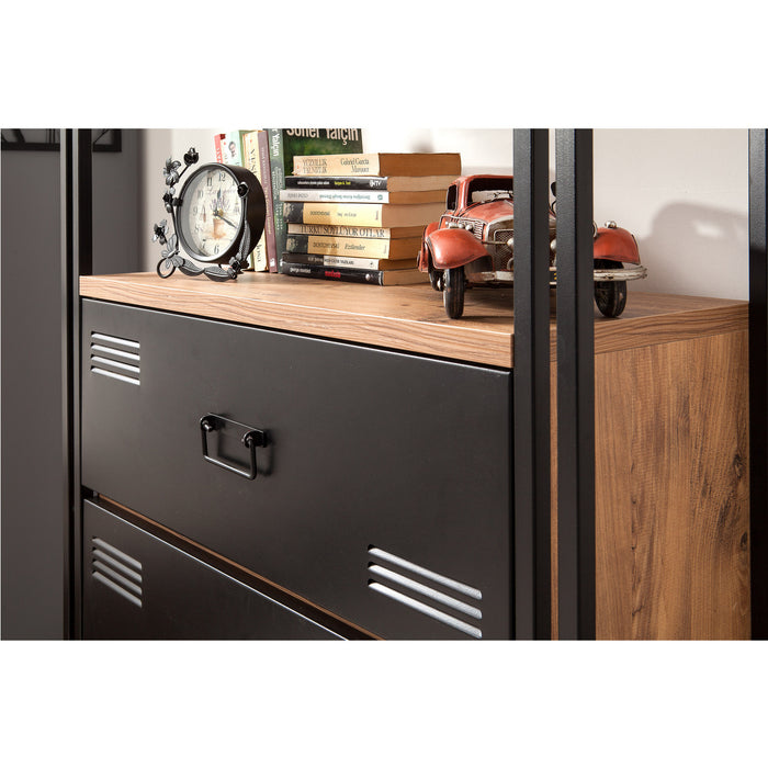 Dimehouse Boekenkast Cosmo Atlantisch Dennenhout Zwart Melamine 90x180x35 Cm