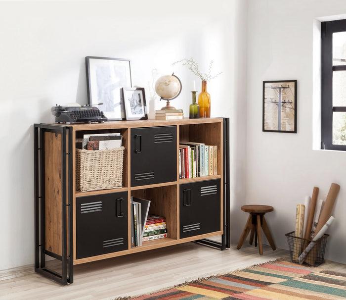 dimehouse Boekenkast Cosmo Atlantisch Dennenhout Zwart Melamine 126x89x35 cm