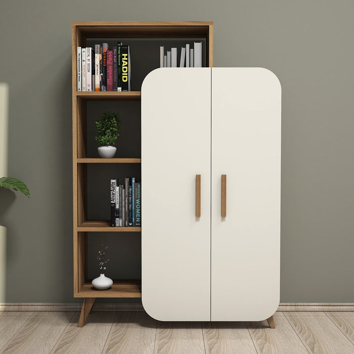 Dimehouse Boekenkast Form Walnoot Crème Melamine 90x132x32 Cm