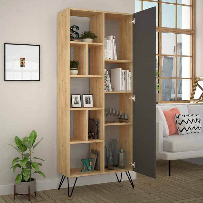 Dimehouse Boekenkast Jedda Eik Antraciet Melamine 79x190x32 Cm