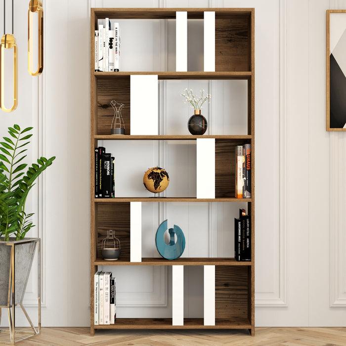 Dimehouse Boekenkast Lima Walnoot Wit Melamine 90x180x20 Cm