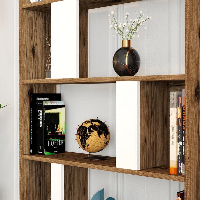 Dimehouse Boekenkast Lima Walnoot Wit Melamine 90x180x20 Cm