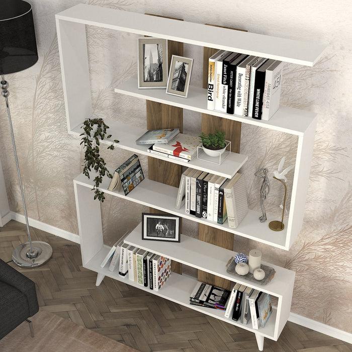 Dimehouse Boekenkast Rain Wit Walnoot Melamine 120x162x20 Cm
