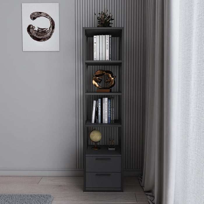 Dimehouse Boekenkast Robbins Black Zwart Antraciet Melamine 39x160x39 Cm