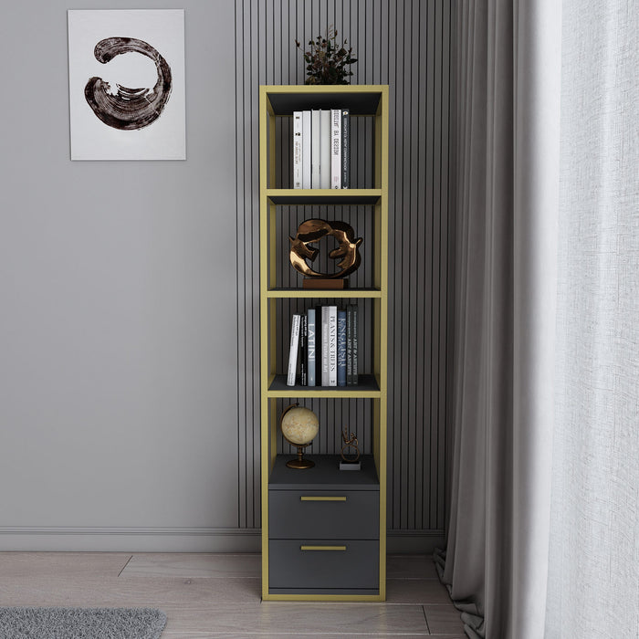 Dimehouse Boekenkast Robbins Gold Goud Antraciet Melamine 39x160x39 Cm