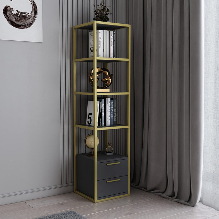 dimehouse Boekenkast Robbins Gold Goud Antraciet Melamine 39x160x39 cm