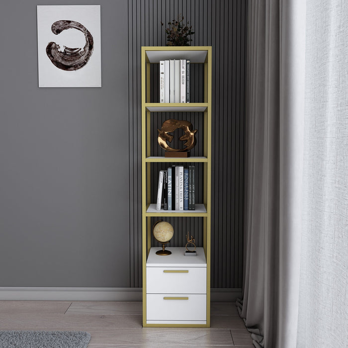Dimehouse Boekenkast Robbins Gold Goud Wit Melamine 39x160x39 Cm