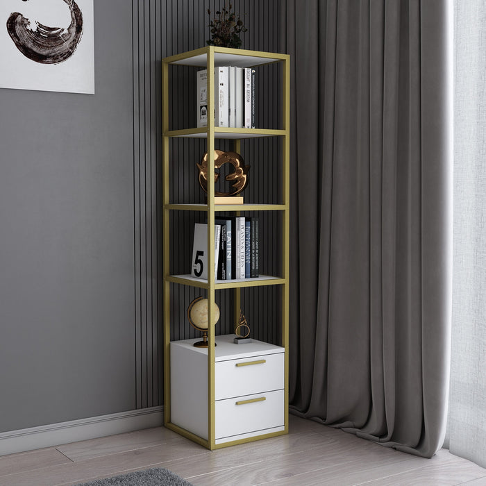 dimehouse Boekenkast Robbins Gold Goud Wit Melamine 39x160x39 cm