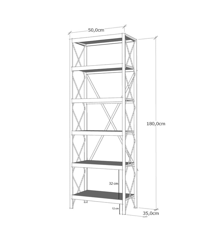 Dimehouse Boekenkast Suadiye Atlantisch Dennenhout Zwart Melamine 50x180x30 Cm