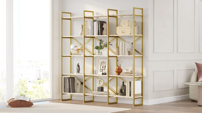 Dimehouse Boekenkast Valdis Marmer Wit Goud Melamine 170x175x30 Cm