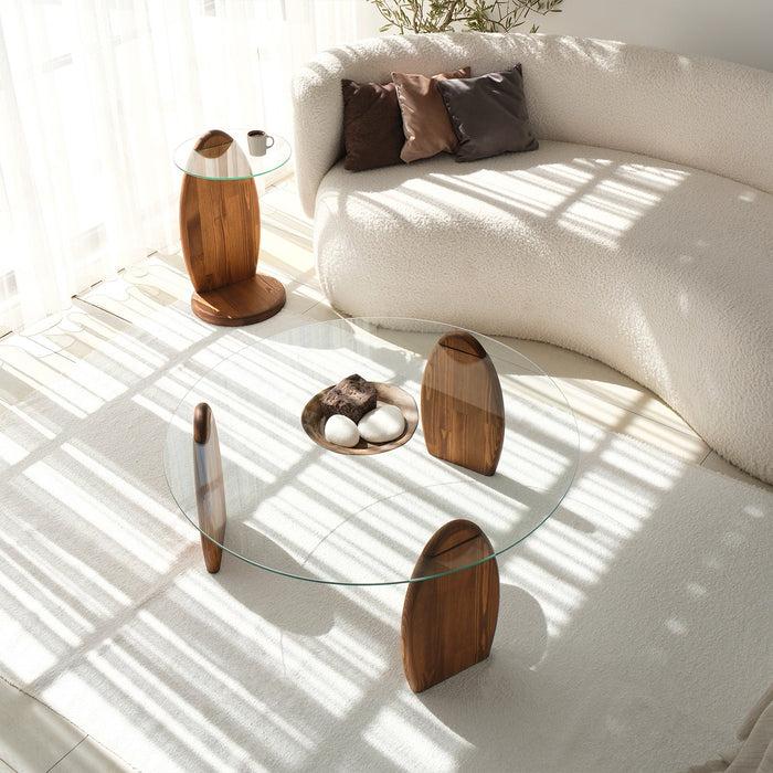 dimehouse Design Salontafel Rond 90 cm Sunf - Houten onderstel dimehouse Design Salontafel Rond 90 cm Sunf - Houten onderstel