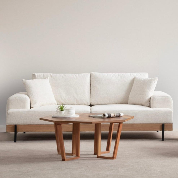 Dimehouse 3-zits Bank Eti Wit - Naturel Houten Frame