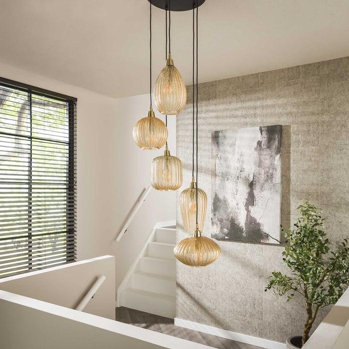 Dimehouse Glazen Hanglamp Olaf 5-lichts Amber Goud