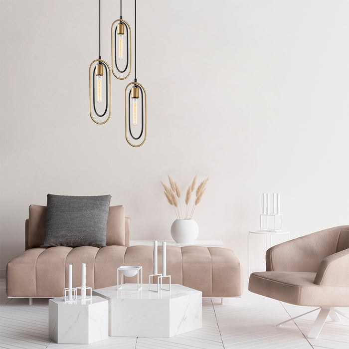 dimehouse Hanglamp 3-lichts Zwart Goud Metaal Dune