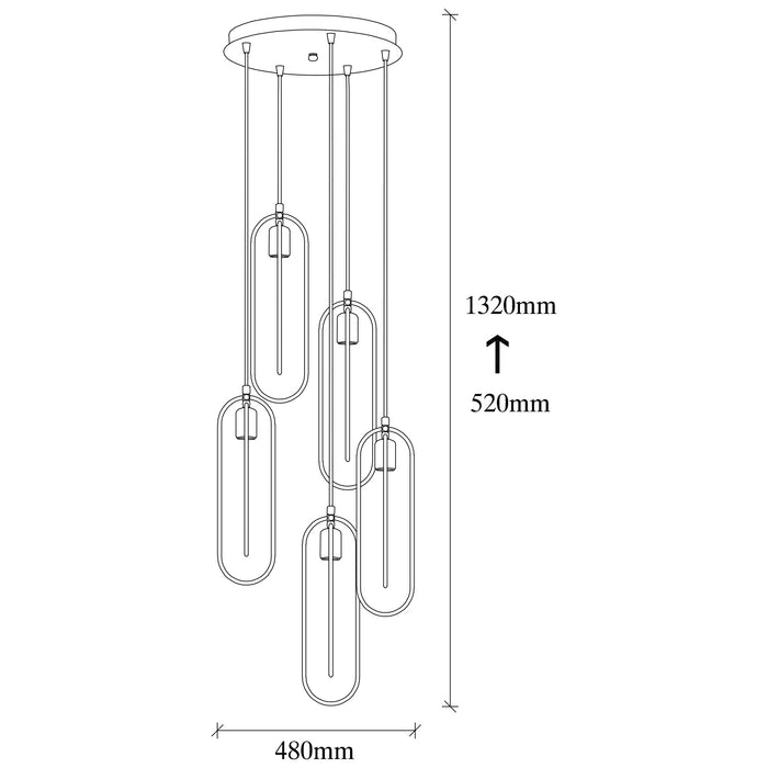 Dimehouse Hanglamp 5-lichts Zwart Goud Metaal Dune