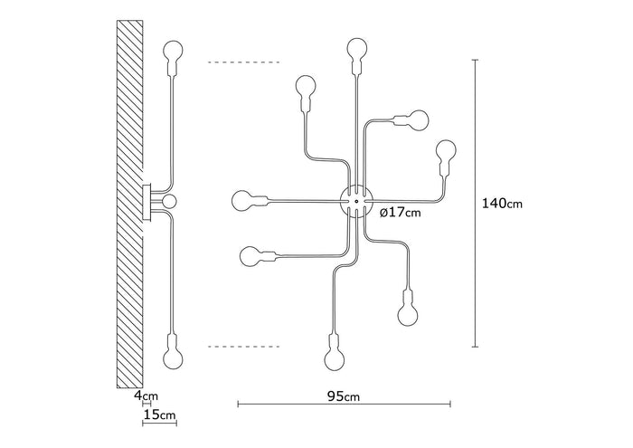 Dimehouse Hanglamp 8-lichts L Zwart Metaal Striker