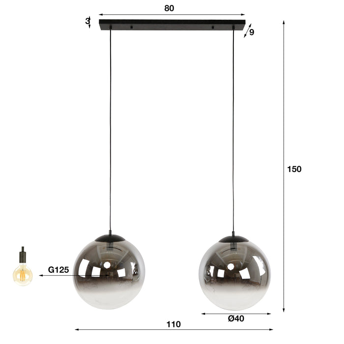 Dimehouse Hanglamp Juliette 2-lichts Rookglas