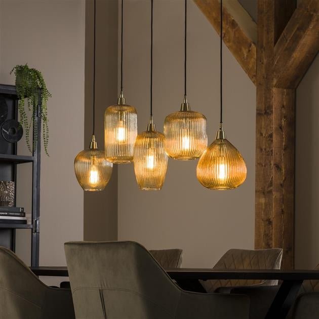Dimehouse Hanglamp Rond Glas Amber 5-lichts Ella
