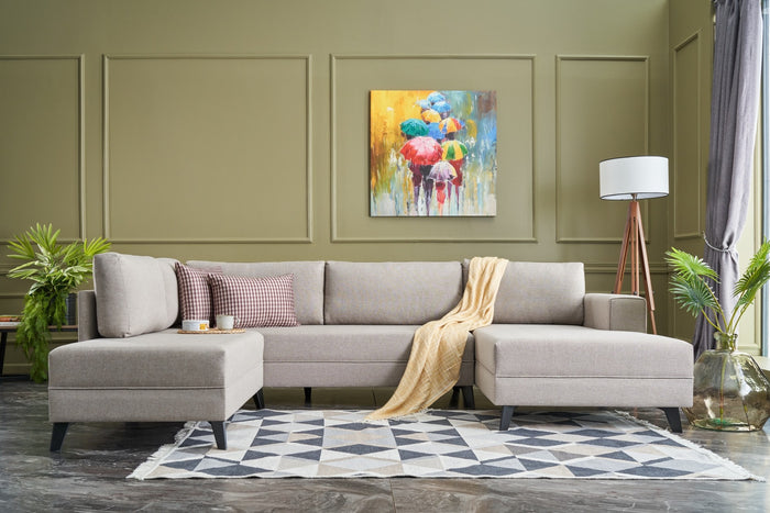 dimehouse Hoekbank met slaapfunctie Efsun Crème