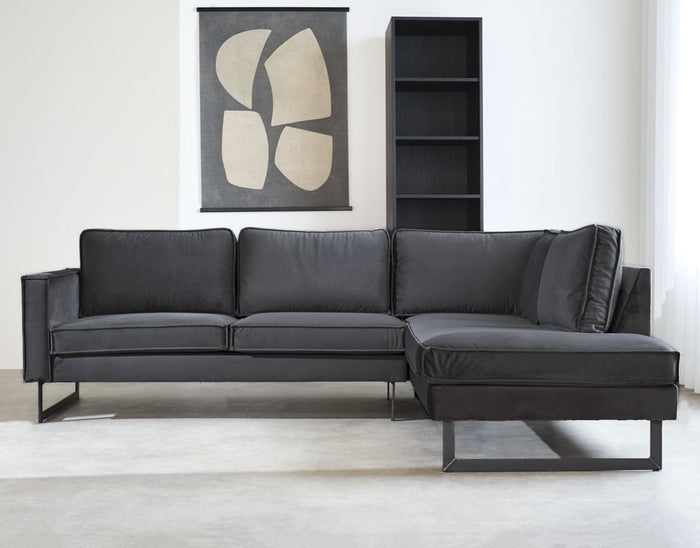 Dimehouse Hoekbank Quinn Velvet Antraciet Rechts