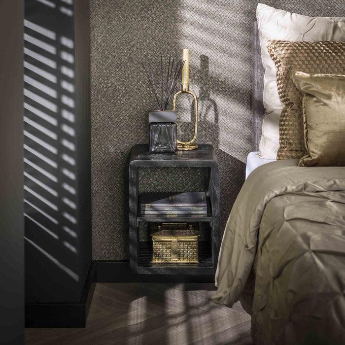 dimehouse Nachtkastje Dex 2 vakken teakhout zwart